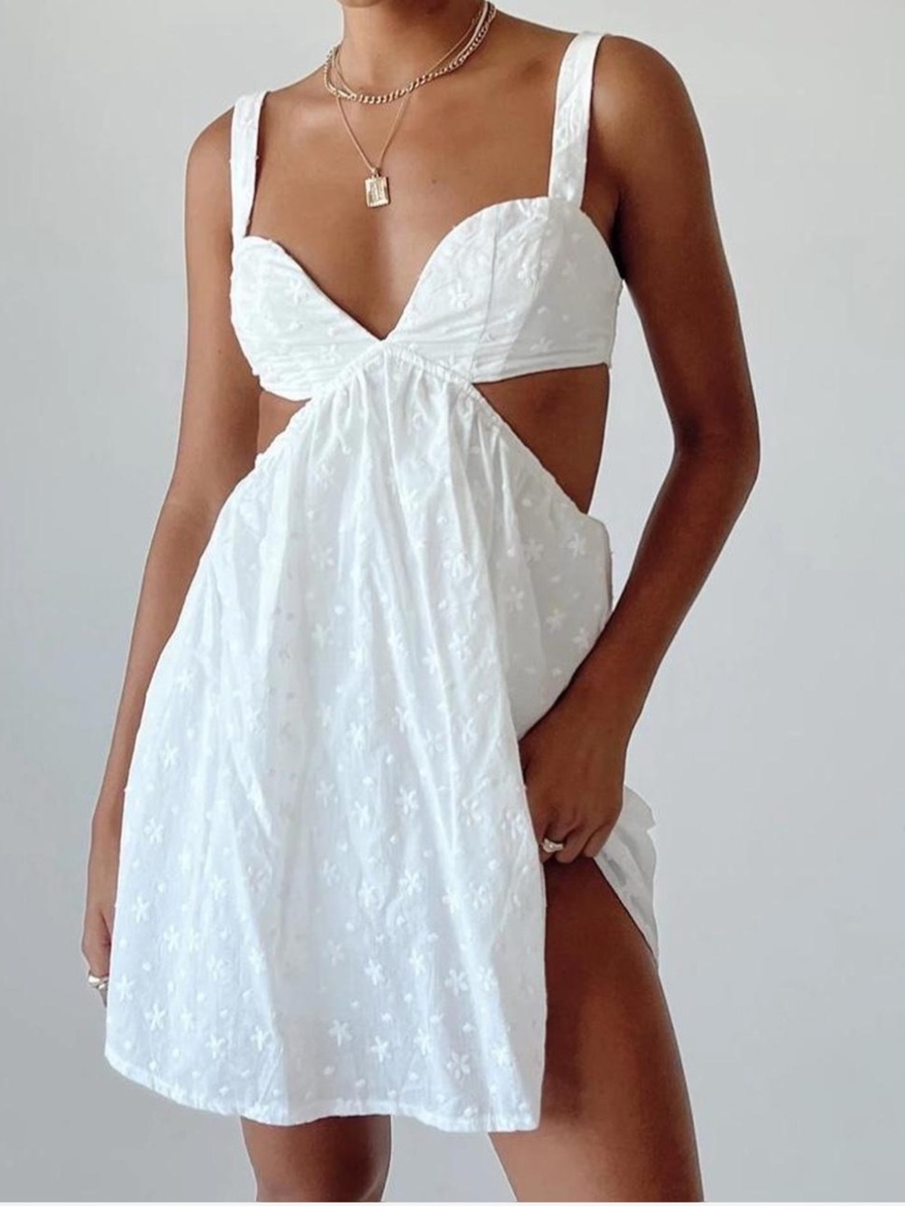 Princess Polly White Eyelet Cutout Babydoll Mini Dress — Brand New with Tags